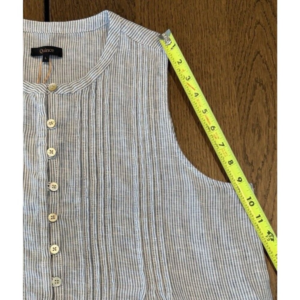NWT Quince European Linen Sleeveless Swing Dress Women’s L Blue White Pinstripe - Picture 7 of 9